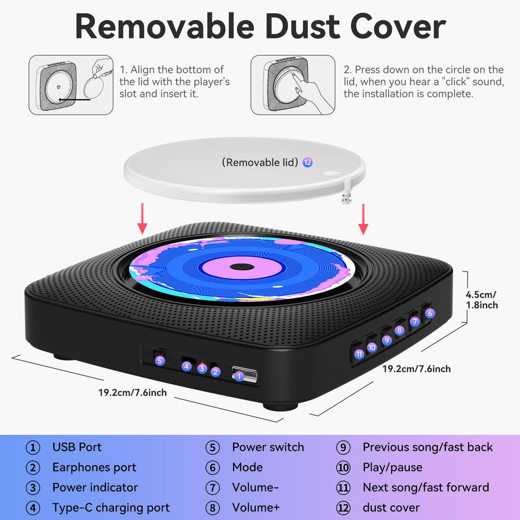 CD Player Portable: Kegaudio CD Players for Home with Speakers Bluetooth