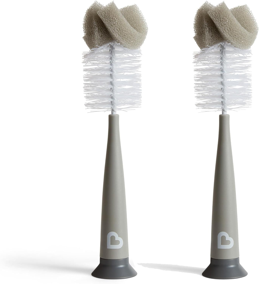 Munchkin 2 Pack Sponge Bottle Brushes for Baby Cups | Built-in Teat | Grey