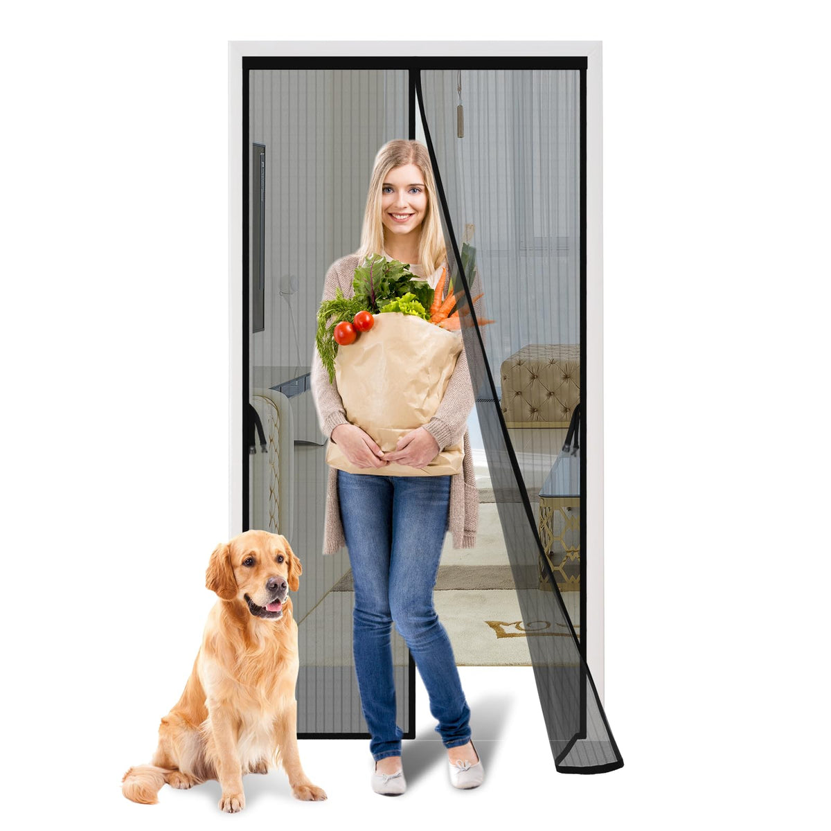 Fiberglass Magnetic Screen Door Fit Door Size 72 x 96 in- Heavy Duty Fiberglass Screen Door Mesh for Interior Door, Patio and Sliding Doors - Door Screen Magnetic Closure Let Fresh Air in