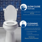 Mayfair Linden Slow Close Toilet Seat, Non Slip Heavy Duty Wood, Easy Install, Elongated, White