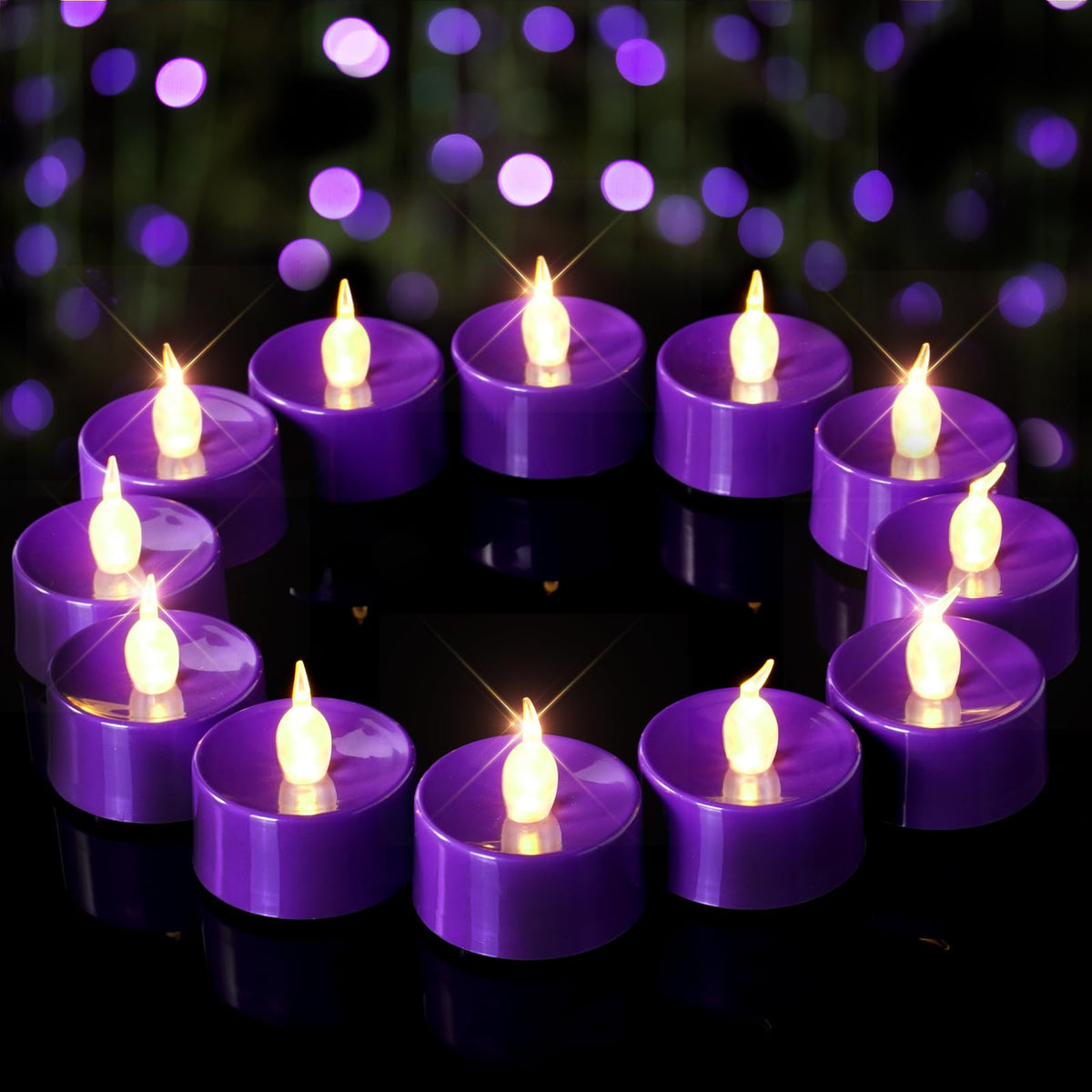 merrynights Flameless Candles, 24 Pack LED Tea Lights Candles Battery Operated, Last 200+ Hrs Flickering Tea Lights, Flameless Tealight Candles for Halloween Diwali Fall Christmas Wedding