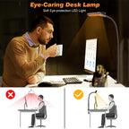 Airlonv LED Desk Lamp with Clamp, 17" Stepless Dimming Light, Black
