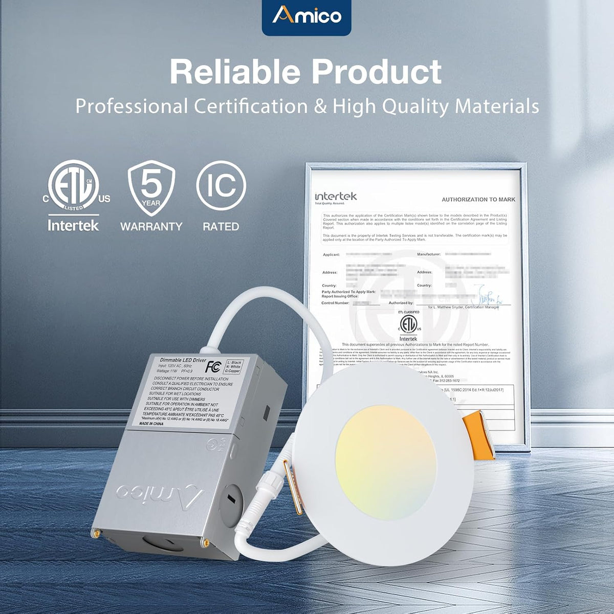 Amico 12 Pack 3 Inch LED Recessed Lighting, Canless Wafer Downlight, White