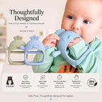 Infatot® Teething Toys for Baby Gifts – Chipmunk Silicone Mitten Teether, Soothing Glove for Infants, Baby Toys 0-6 Months, Soft Chewable Teether Toy to Prevent Finger Sucking, CM Blue.