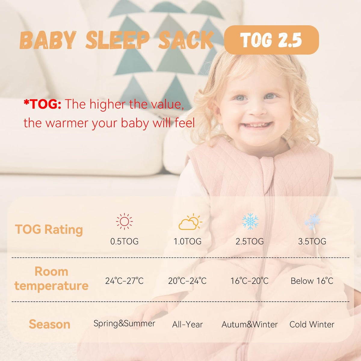 Yoofoss Baby Sleeping Bag 2.5 Tog 12-18 Months Grey