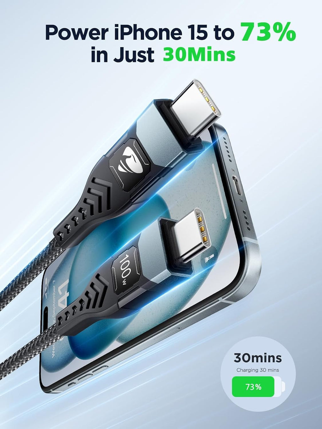USB-C to C 1M 100W PD3.0 Fast Charging Cable - Compatible with MacBook Pro, iPad Air, iPhone 15, Samsung S23/S22/S21 Ultra, Pixel 7/6, Switch, PS5