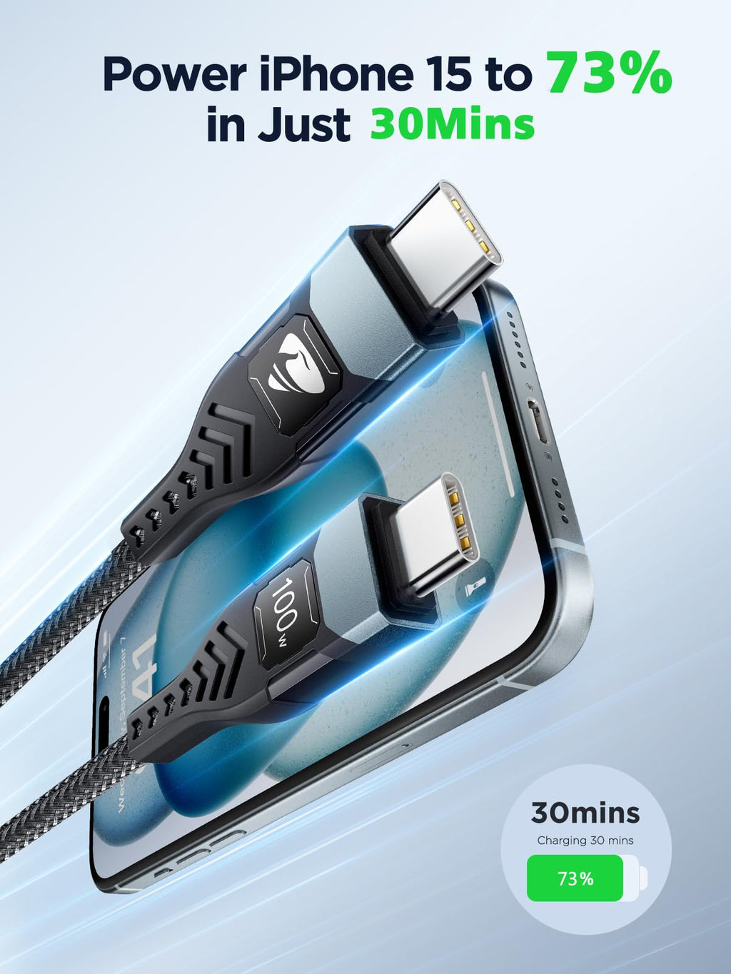 USB-C to C 1M 100W PD3.0 Fast Charging Cable - Compatible with MacBook Pro, iPad Air, iPhone 15, Samsung S23/S22/S21 Ultra, Pixel 7/6, Switch, PS5