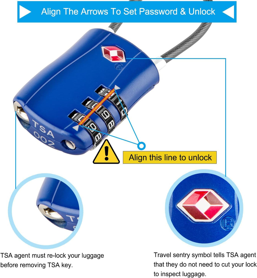 Diyife TSA Approved Luggage Locks with Flexible Steel Cable, Easy to Set up