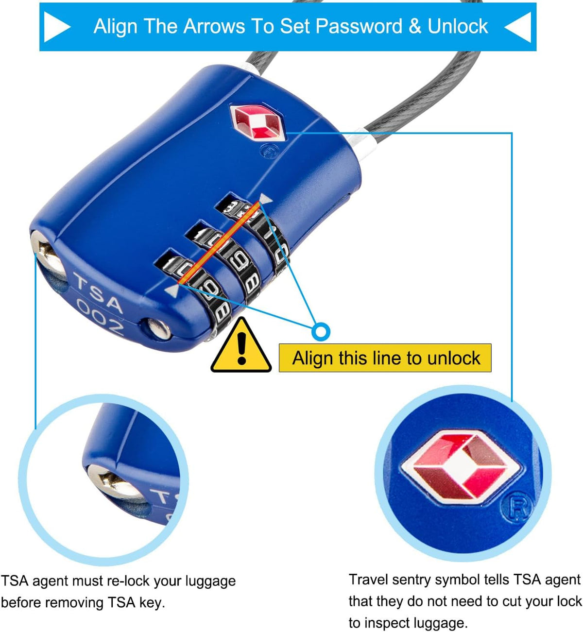 Diyife TSA Approved Luggage Locks with Flexible Steel Cable, Easy to Set up