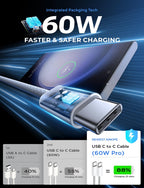 LISEN USB C to USB C Cable Charger 60W 4-Pack [0.5/1/2/2M] USBC to USBC