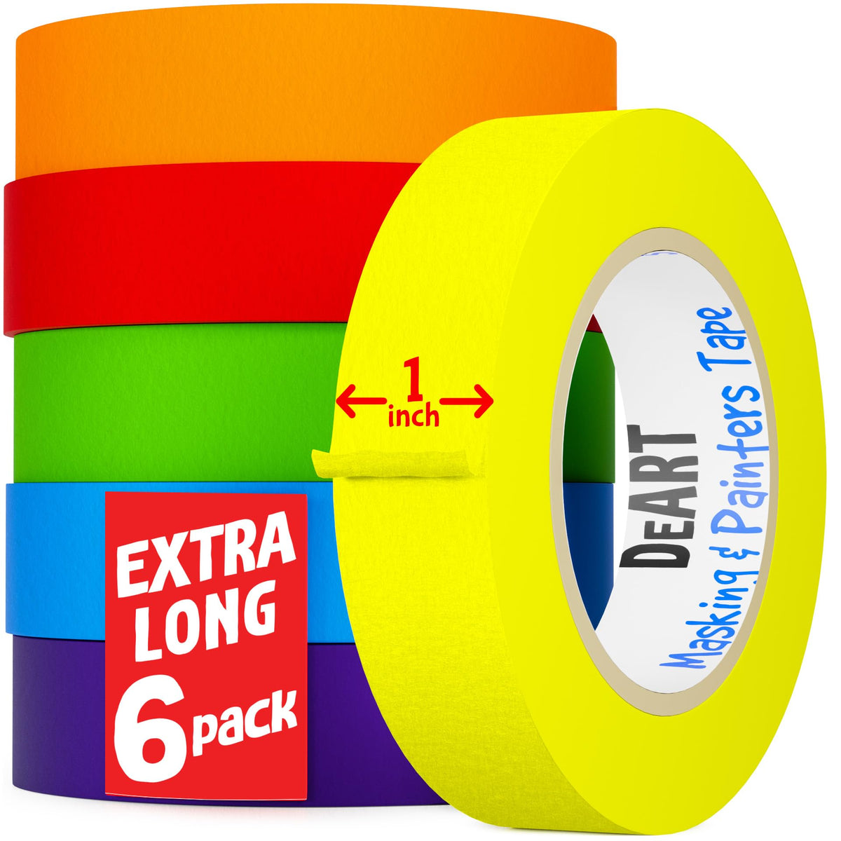 DEART Colored Masking Tape Painters Tape 12 or 8 Pack 1 inch or 0.6 Inches