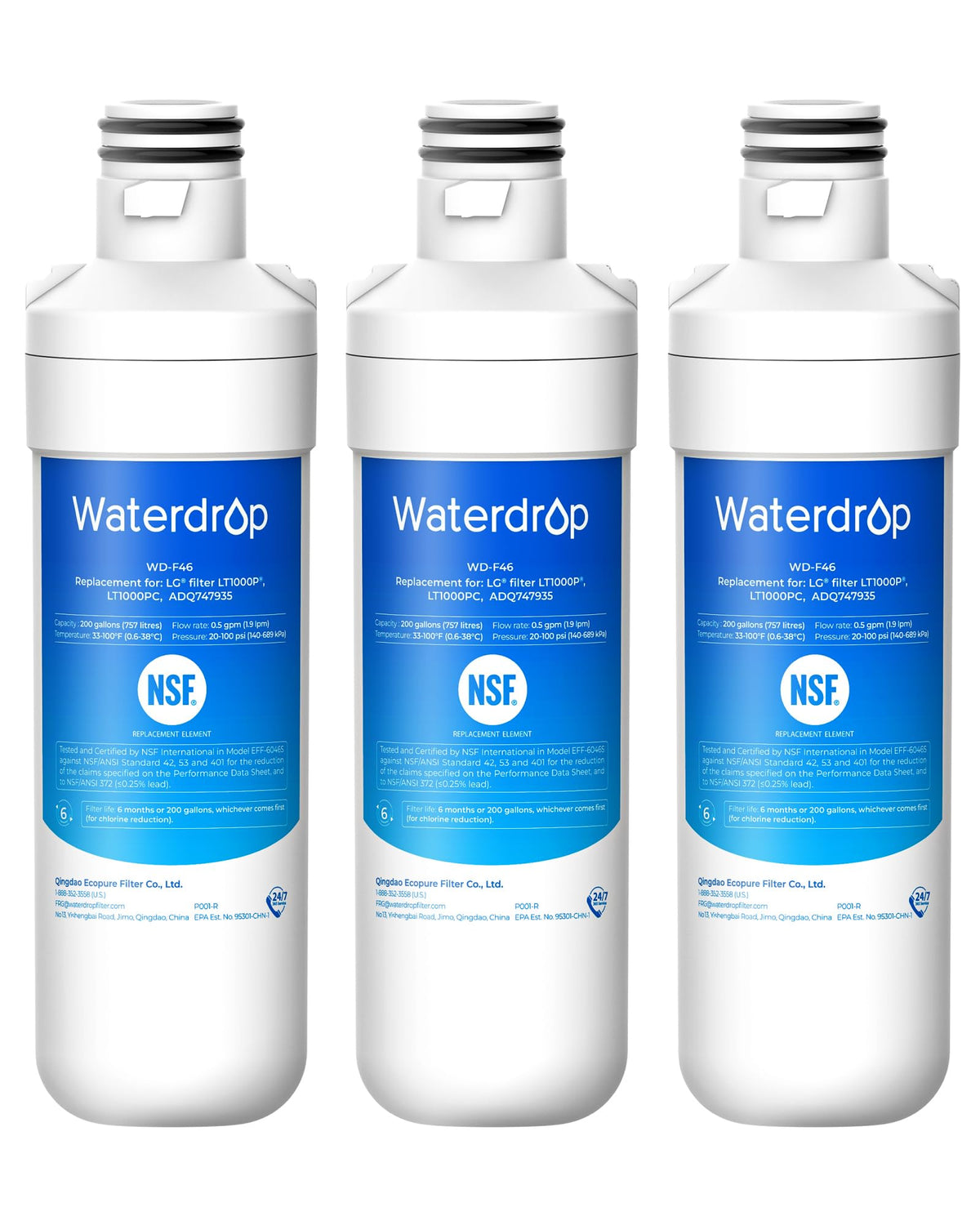 Waterdrop ADQ747935 Refrigerator Water Filter and Air Filter, 3 Combo