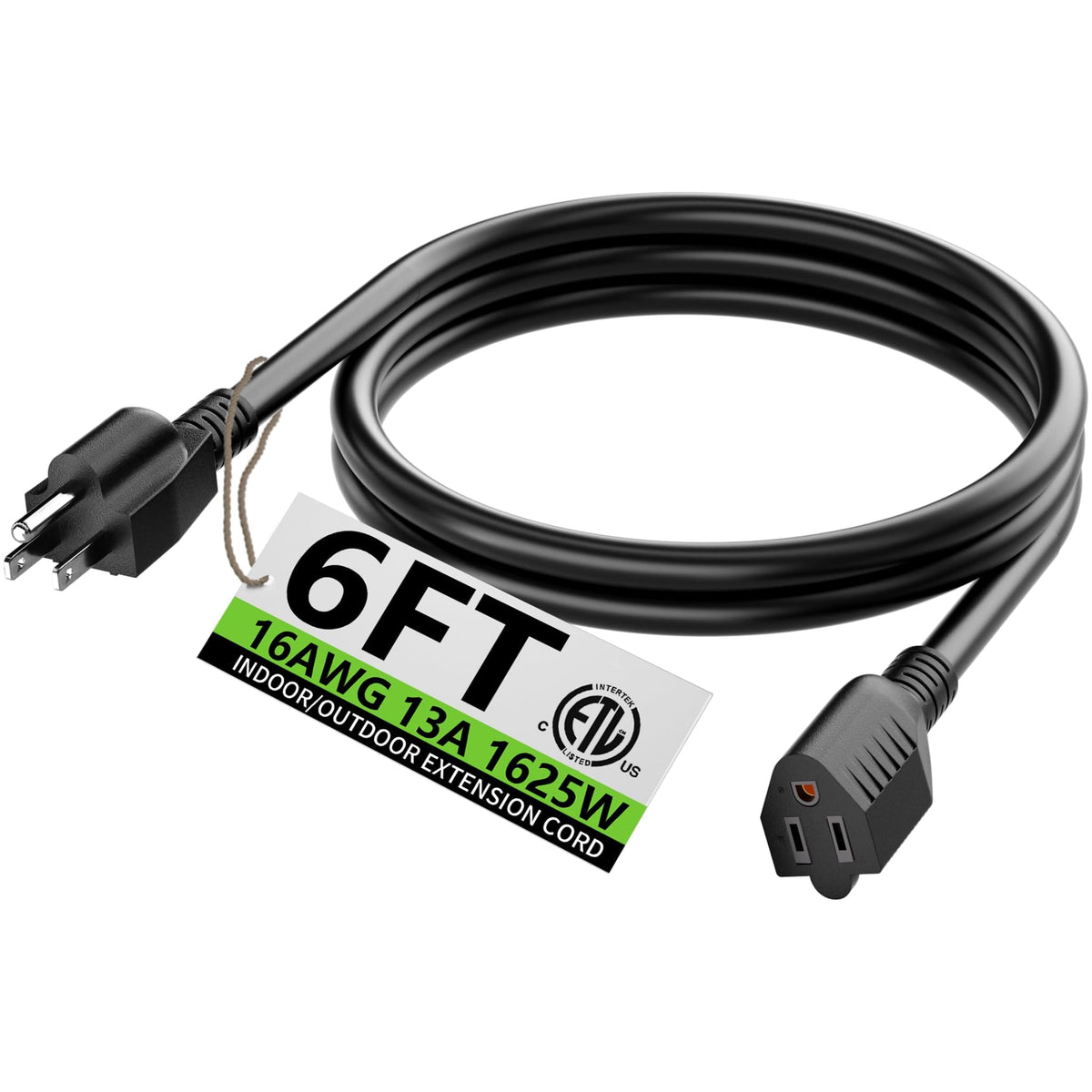 HUANCHAIN Indoor Black Extension Cord 3 FT Waterproof 16/3 Gauge