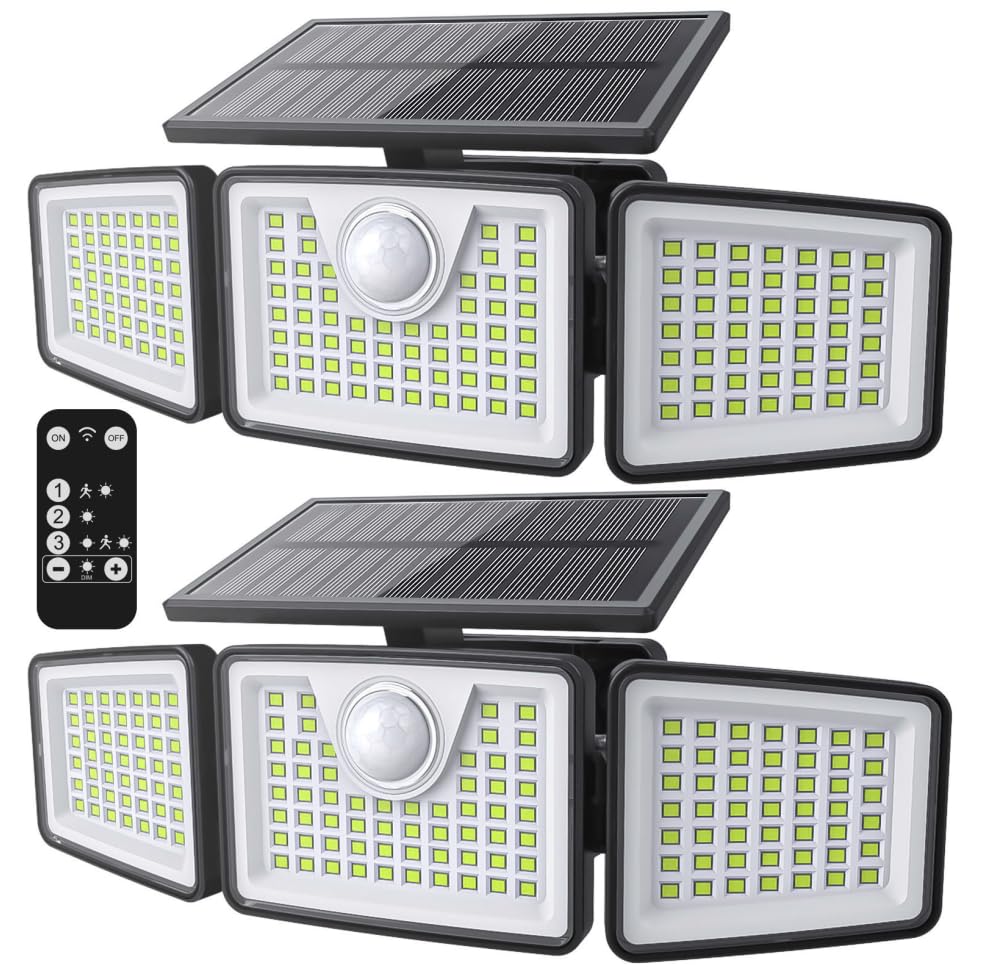 daphino 2500LM Solar Lights, Motion Sensor Outdoor Lights, 3-Head, 2 Pack