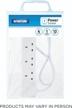 STATUS 4 Way Socket Extension Lead, 1m Cable, White (4WS1M20)