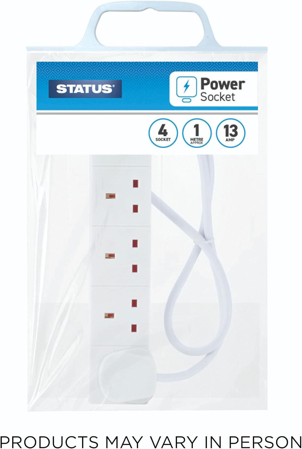 STATUS 4 Way Socket Extension Lead, 1m Cable, White (4WS1M20)