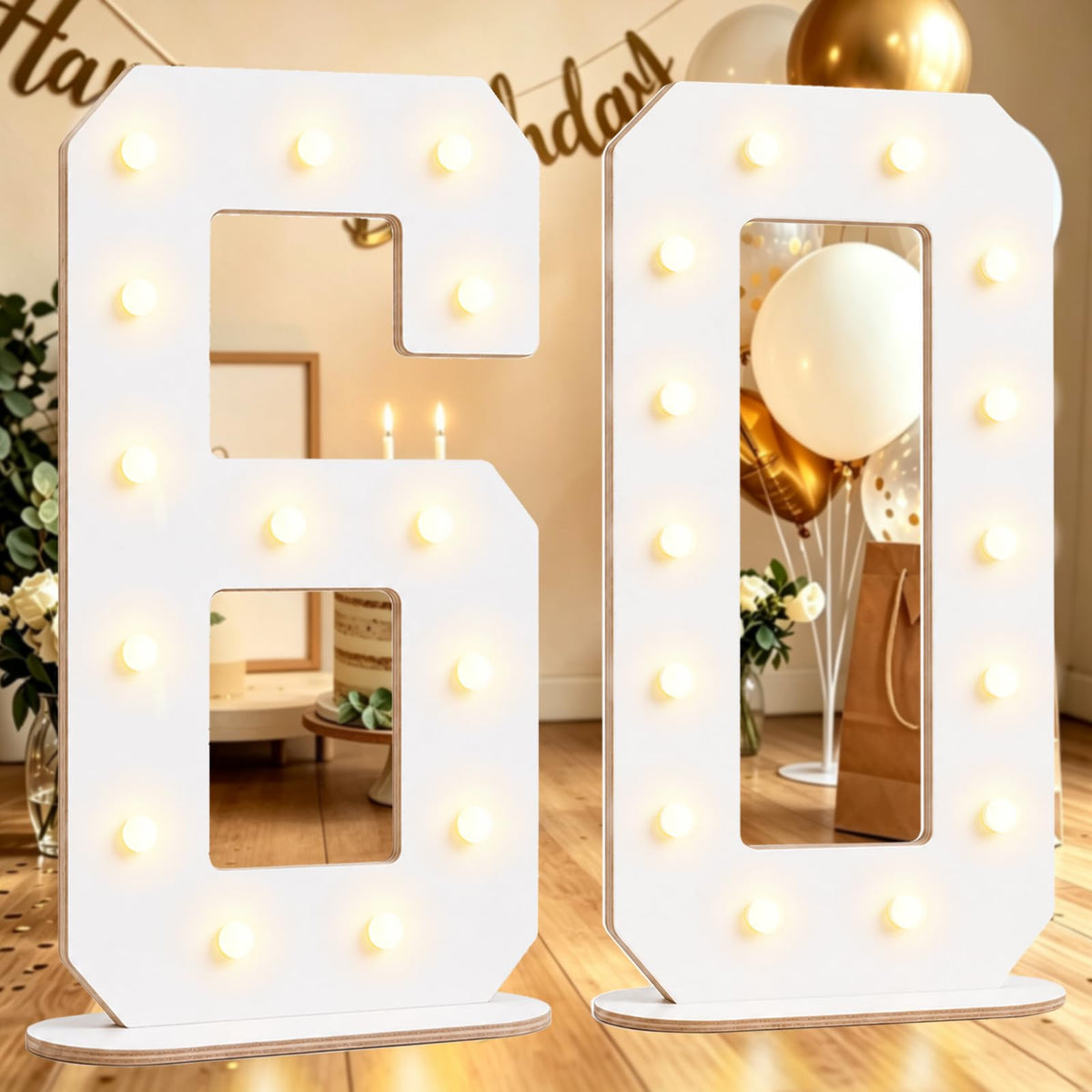 Pooqla 2.4FT Light Up Numbers, Marquee Numbers 2.4 Feet Tall Party Decor for Her Him, Mosaic Big Sign for 7th 17th 70th Birthday Anniversary Decoration Backdrop, Large Pre-Cut Frame Number 7