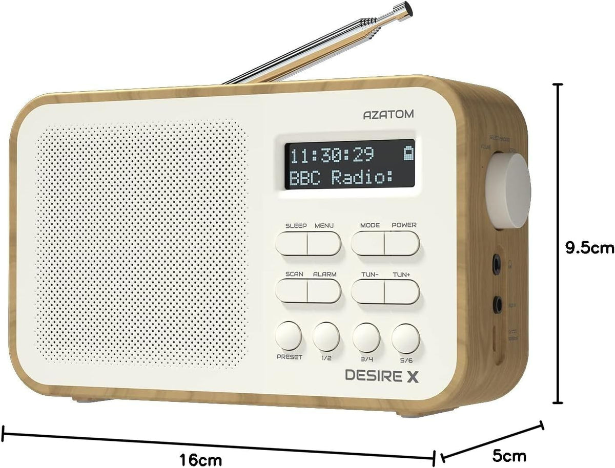 DAB/DAB+ & FM Portable Digital Radio | Simple Controls | Dual Alarms & Sleep Timer | Battery & Mains Powered (4x”AA”) | Bluetooth | Perfect for Home, Office or Outdoors | AZATOM Desire X2 (Oak)
