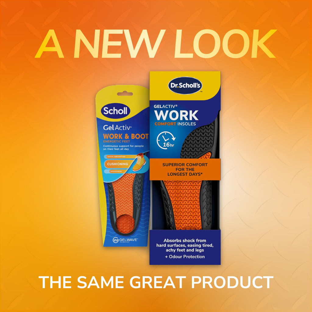 Scholl GelActiv Work & Boot Insoles for Men and Women, All Day Comfort at Work, Shock Absorption and Comfort Cushioning with GelWave Technology