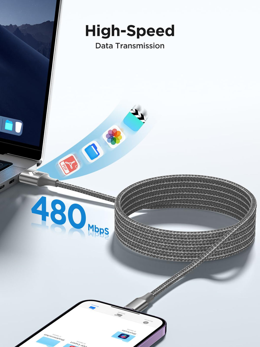 Aioneus iPhone Charger Cable 1M, MFi Certified Lightning Cable Fast iPhone Charging Cable Nylon Braided USB iPhone Charger Lead for iPhone 14 13 12 11 Pro Max XR XS X Max 8 7 6s Plus SE, iPad