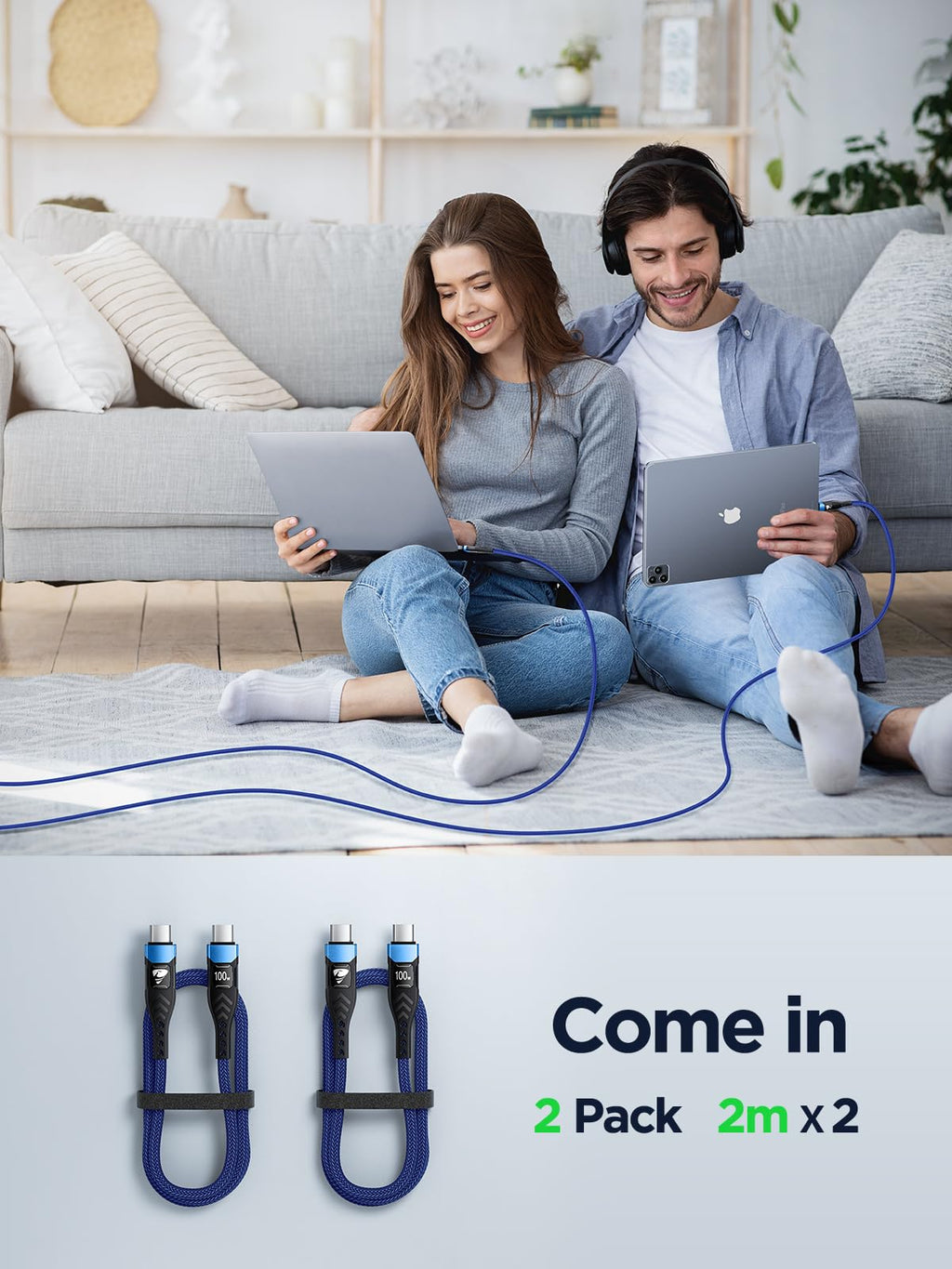 USB C to USB C, 100W 5A Fast Charging Cable [2Pack/2M] USB Type C Charger Fast Charge Lead Usbc to Usbc Cable for iPhone 15 16 17 Pro Max Plus iPad Pro MacBook Samsung Galaxy S23 S22 S24 S25 Ultra etc