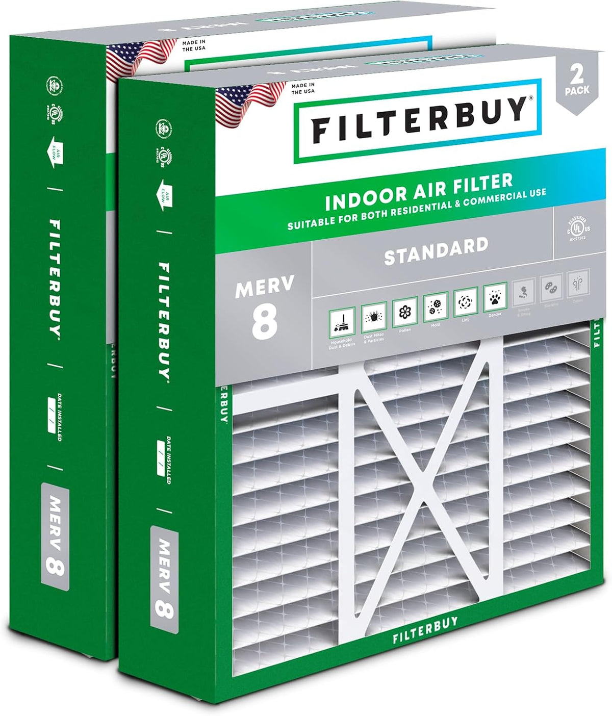 Filterbuy 22x24x5 Air Filter MERV 8 Dust & Allergy Defense (2-Pack)
