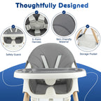 Baby High Chair Foldable Highchair, High Chairs for Babies and Toddlers Adjustable Height & Reclining Seat Detachable Double Tray, Ergonomic Feeding Portable Highchairs for Newborn 6 Months to 5 Years