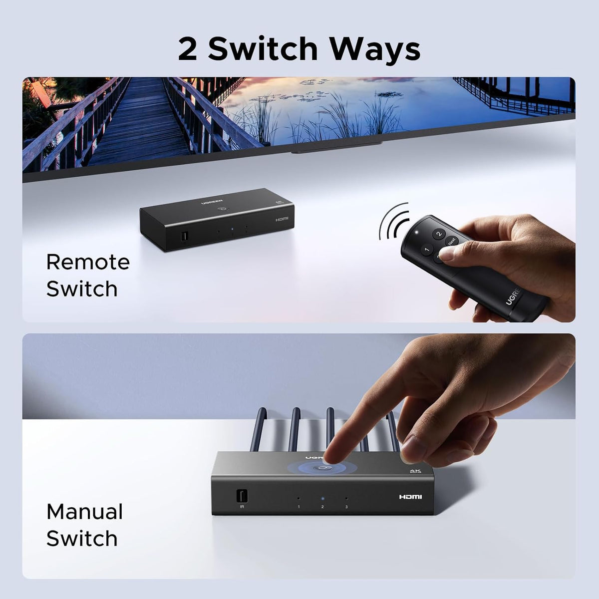 UGREEN HDMI Switch 3 in 1 Out, 4K@60Hz HDMI Splitter with Remote