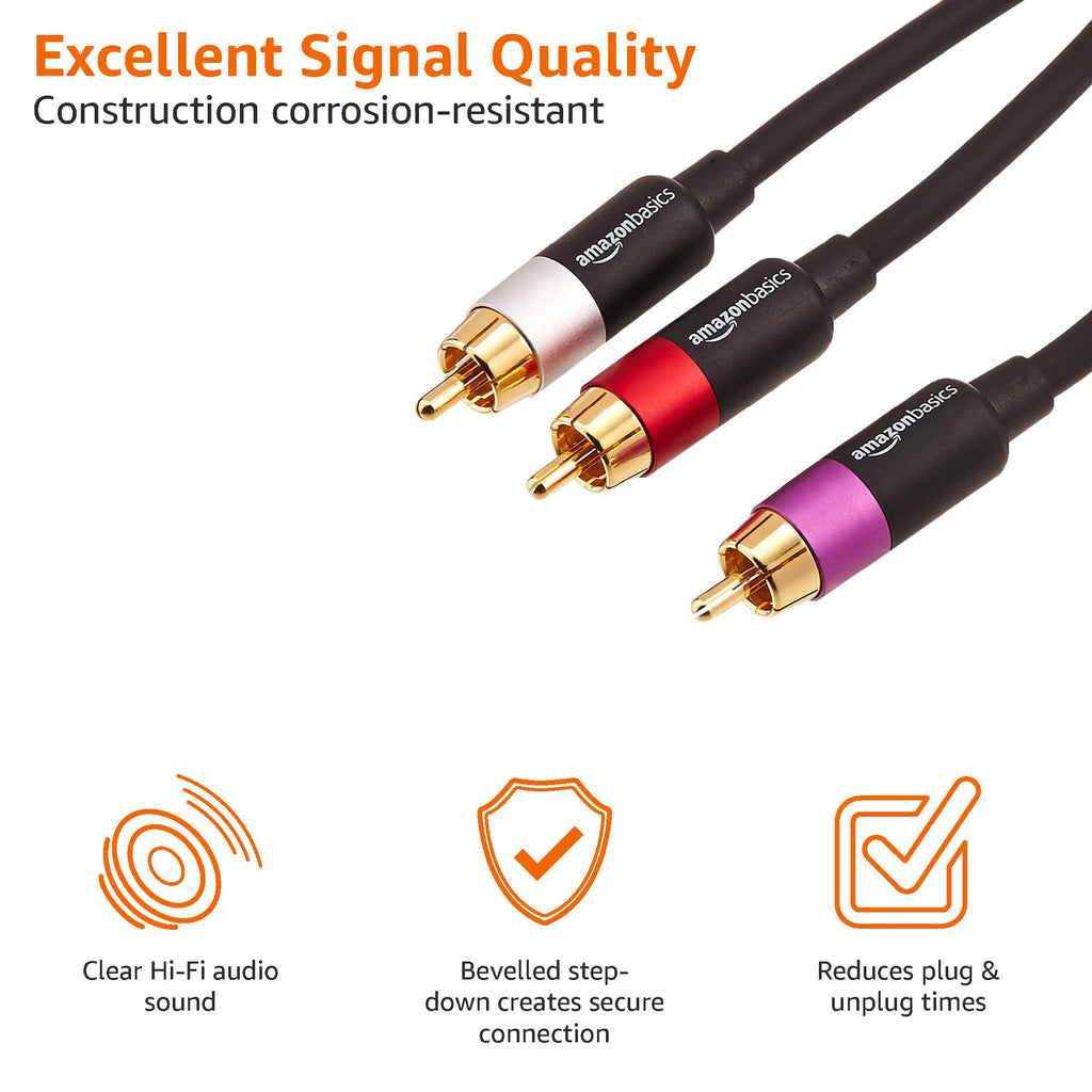 Amazon Basics 2 RCA Cables for Amplifier, Active Speakers or Subwoofer, 1.2 m, Black
