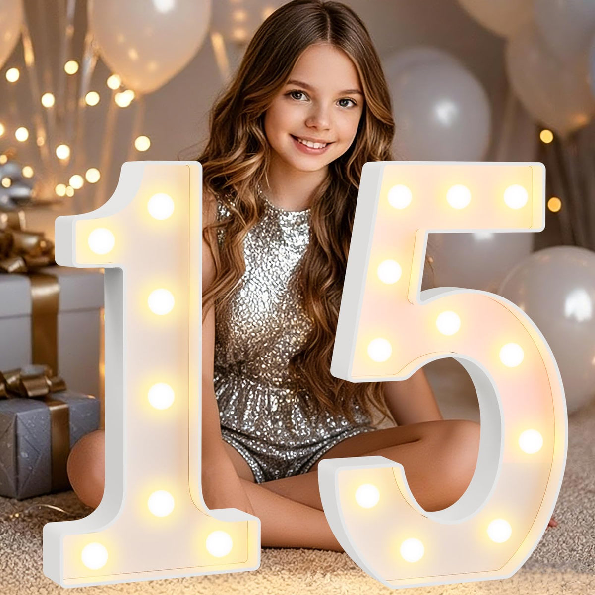Pooqla 2.4FT Light Up Numbers, Marquee Numbers 2.4 Feet Tall Party Decor for Her Him, Mosaic Big Sign for 7th 17th 70th Birthday Anniversary Decoration Backdrop, Large Pre-Cut Frame Number 7