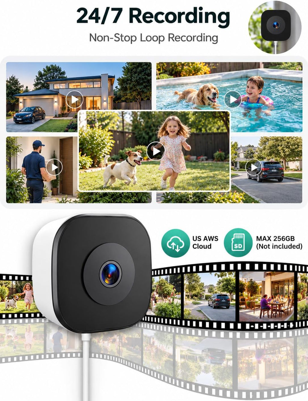 2K 3MP Window Security Camera with Motion Detection Indoor Window Cameras