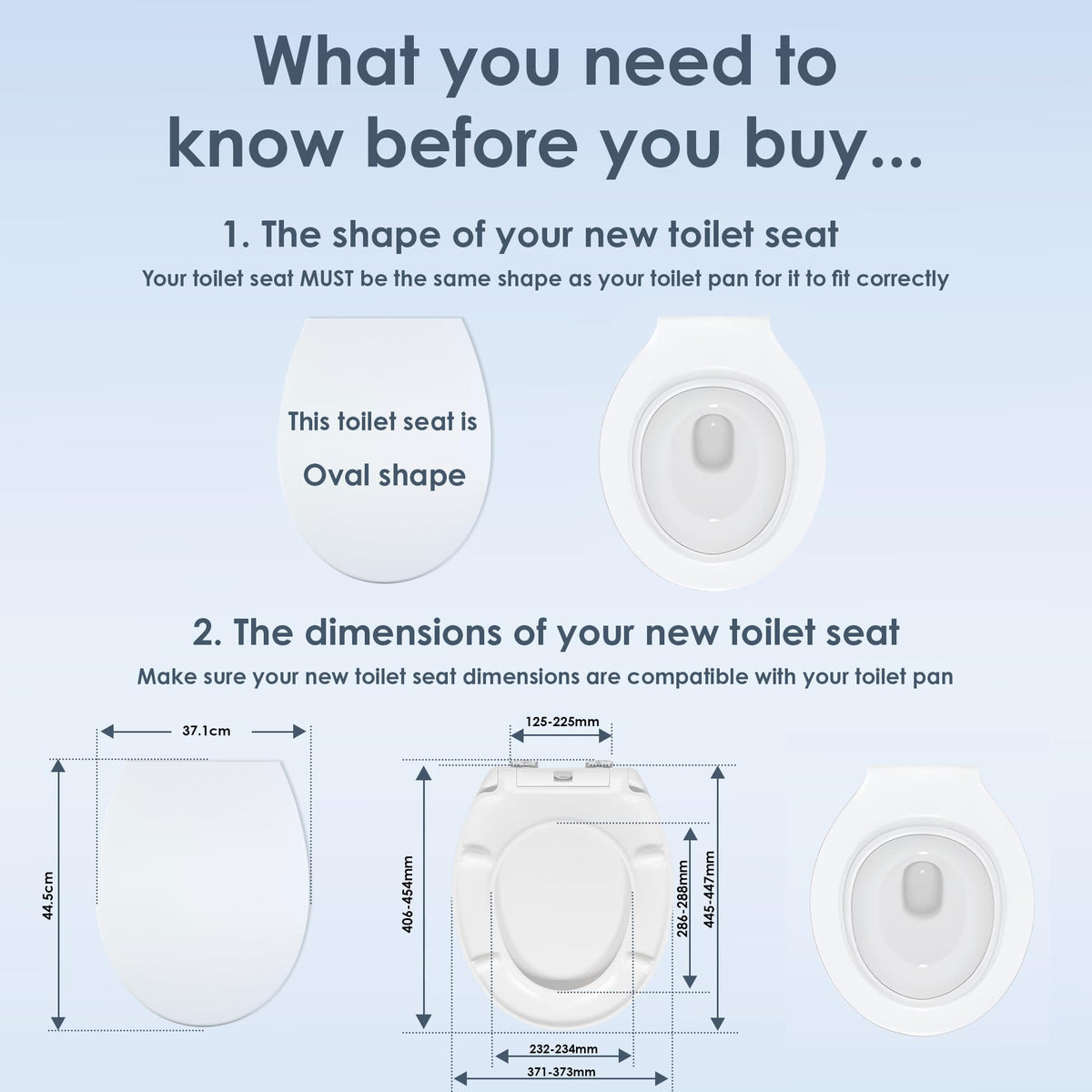 AQUALONA® Premium Thermoplastic Toilet Seat Soft Close Hardwearing Seat with Two Button Hinge Release D Shaped Easy to Clean Simple Installation Top and Bottom Fittings (Blue - D Shape)