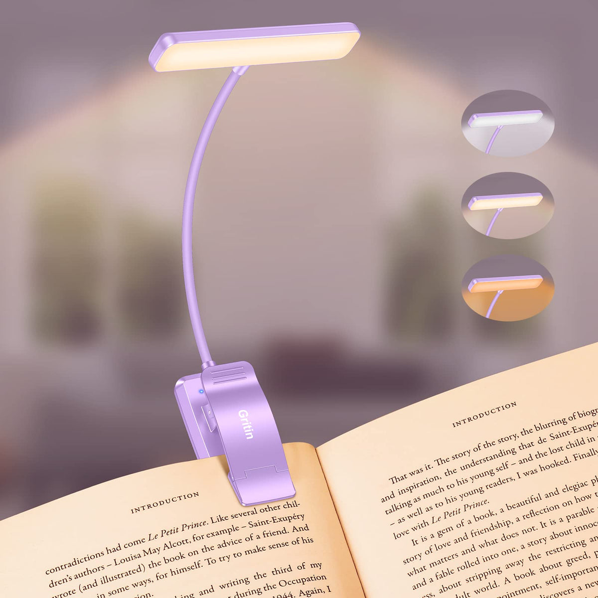 Gritin 19 LED Rechargeable Book Light for Reading in Bed