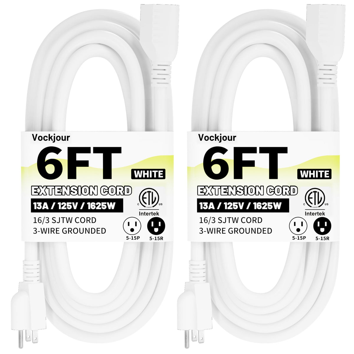 Vockjour 16/3 White Indoor Outdoor Extension Cord 35 Ft Waterproof