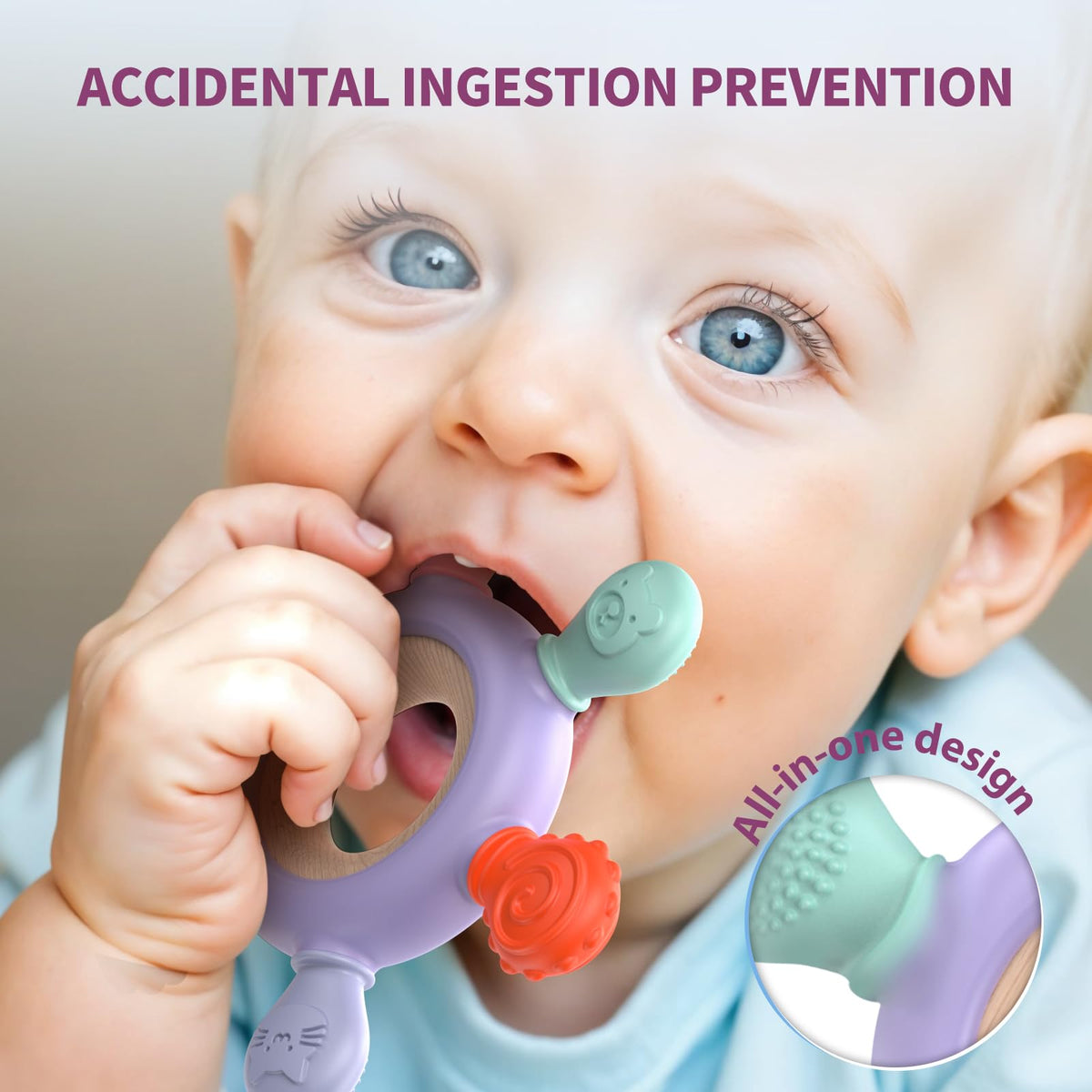 akolik Teething Toys for Baby,Teething Relief Teether Toys for Babies 3-6-12 Months, Silicone Sensory Wooden Teething Toys, BPA-Free,Baby Essentials for 3-6 Months Boy, Girl Toddlers