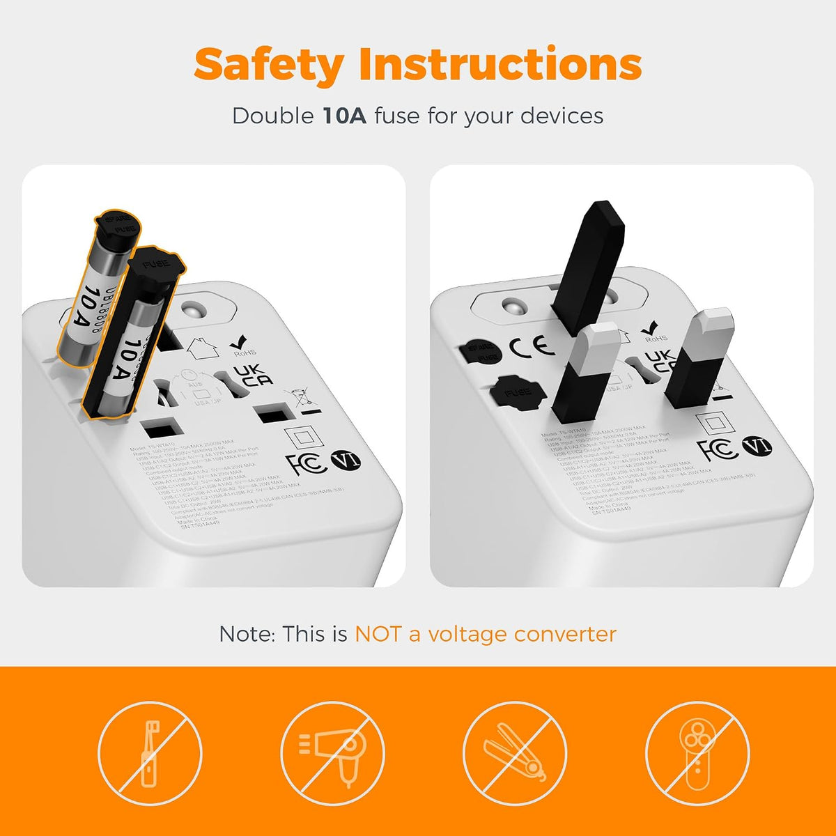 TESSAN Universal Travel Adapter Worldwide with 2 USB C and 2 USB A Ports
