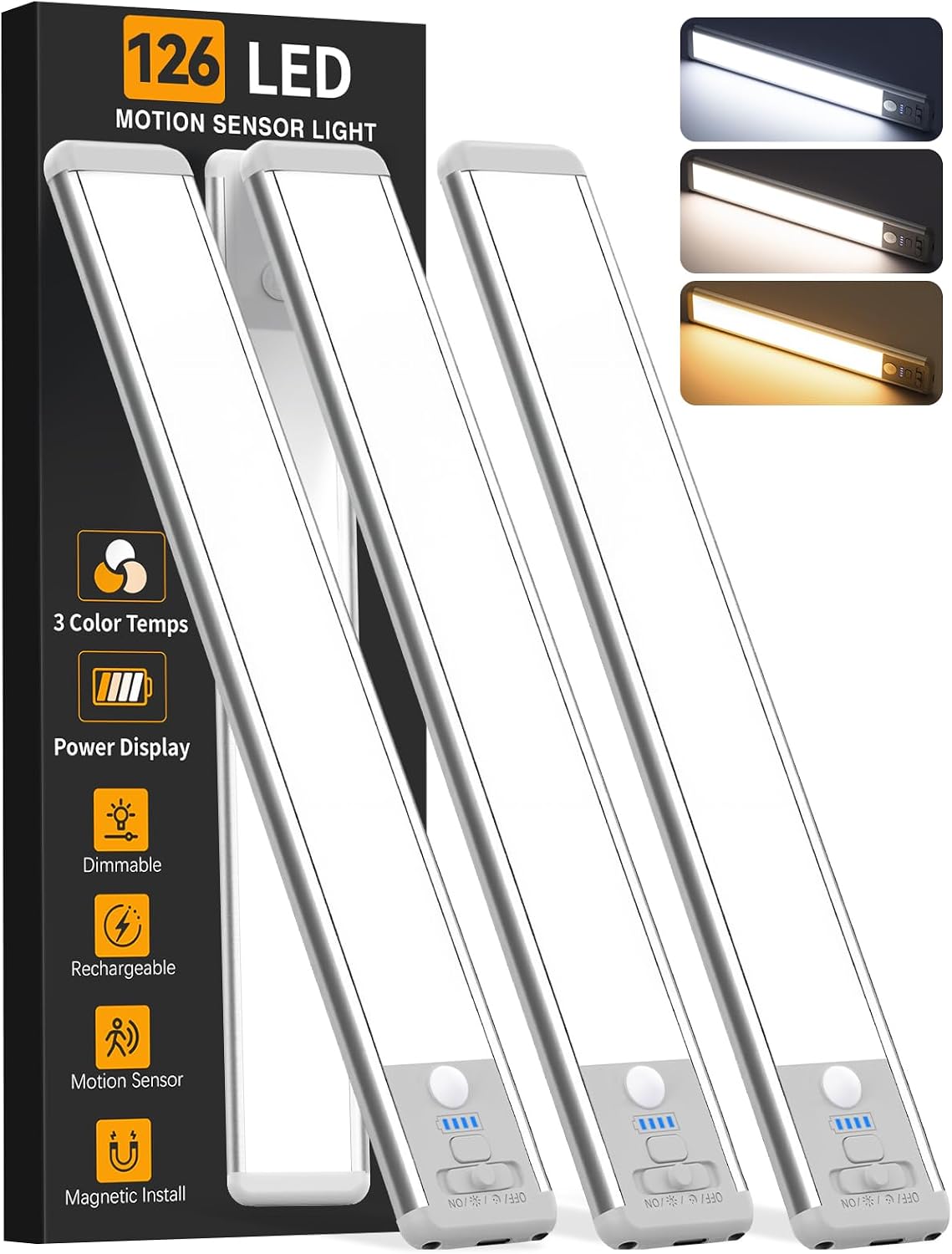 Under Cabinet Lighting Wireless, 10inch Motion Sensor Light Indoor, 3Pack