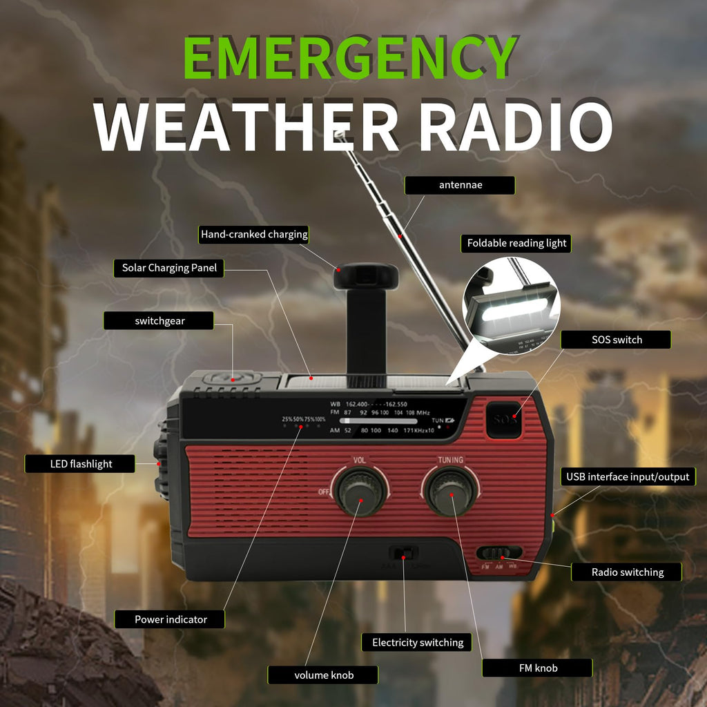SOLARBABY Wind Up Solar Radio, Emergency Hand Crank Self Powered AM/FM Survival Solar Weather Radio with LED Flashlight,SOS Alarm,2000mAh Emergency Power Bank for Smart Phone (M-Orange)