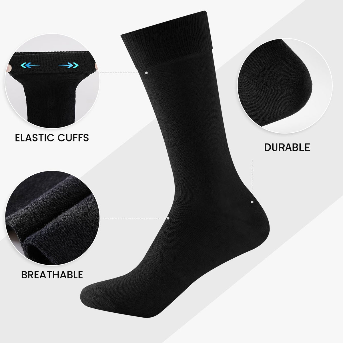 Cirorld 6/10 Pairs Mens Black Socks, Breathable Causal Cotton Socks Men