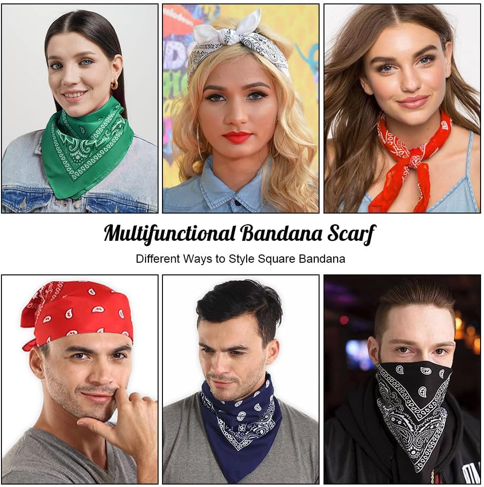 Aomig Bandana Head Scarf for Men and Women, Stylish Cowboy Headband Handkerchief, Multi-purpose Hair Scarf Paisley Print Unisex Headwraps, Bib Party Face Covering Headwear for Motorcycling