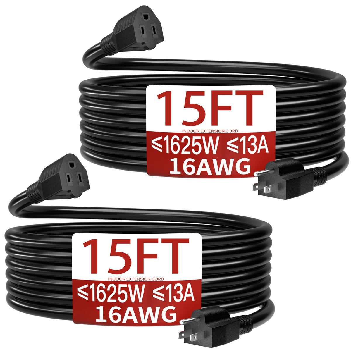 Skrizcable 16/3 15 FT Outdoor Extension Cord Waterproof, Black Power Cord