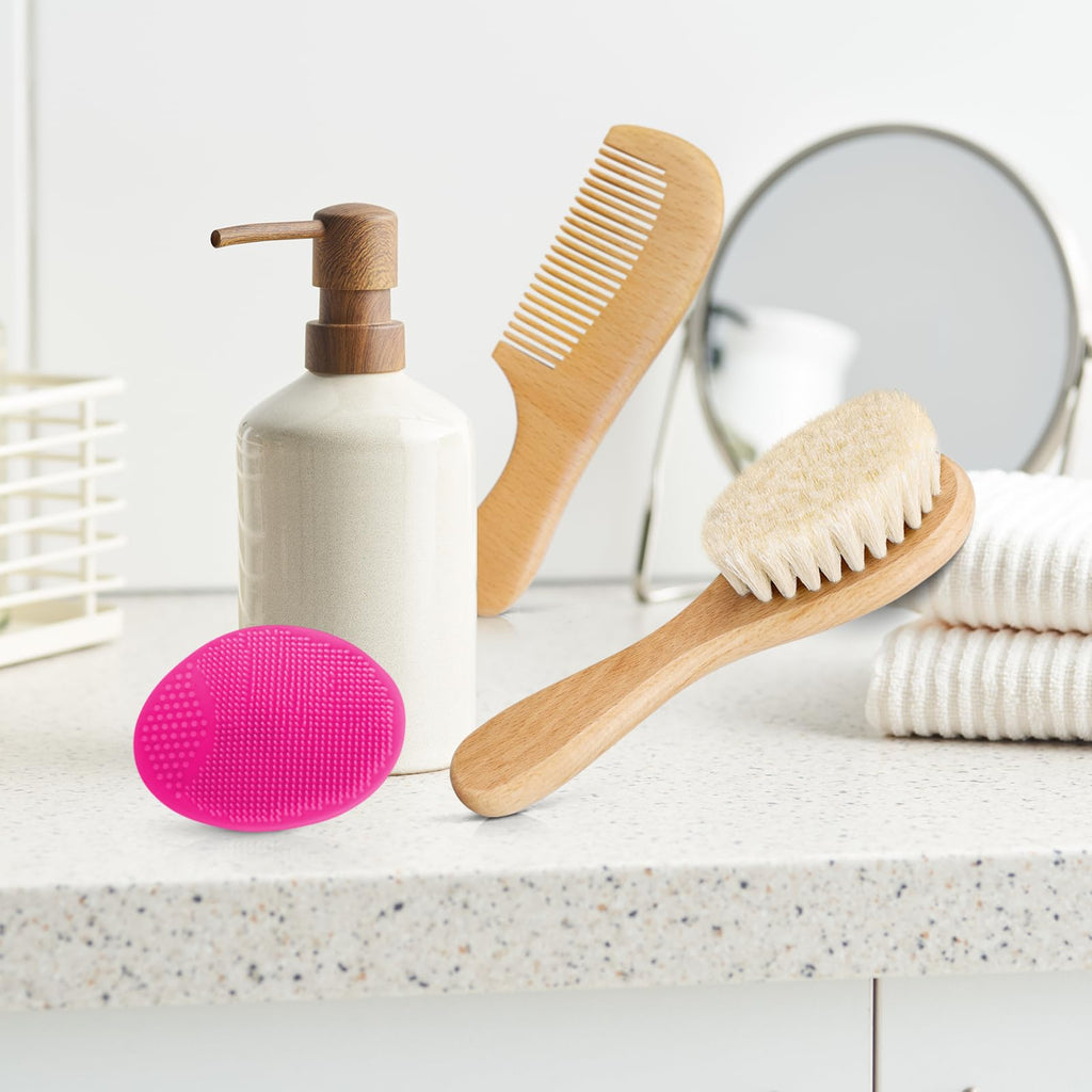 Baby Hair Brush with Wooden Handle and Super Soft Goat Bristles for Newborns, Infant, Toddlers, Kids