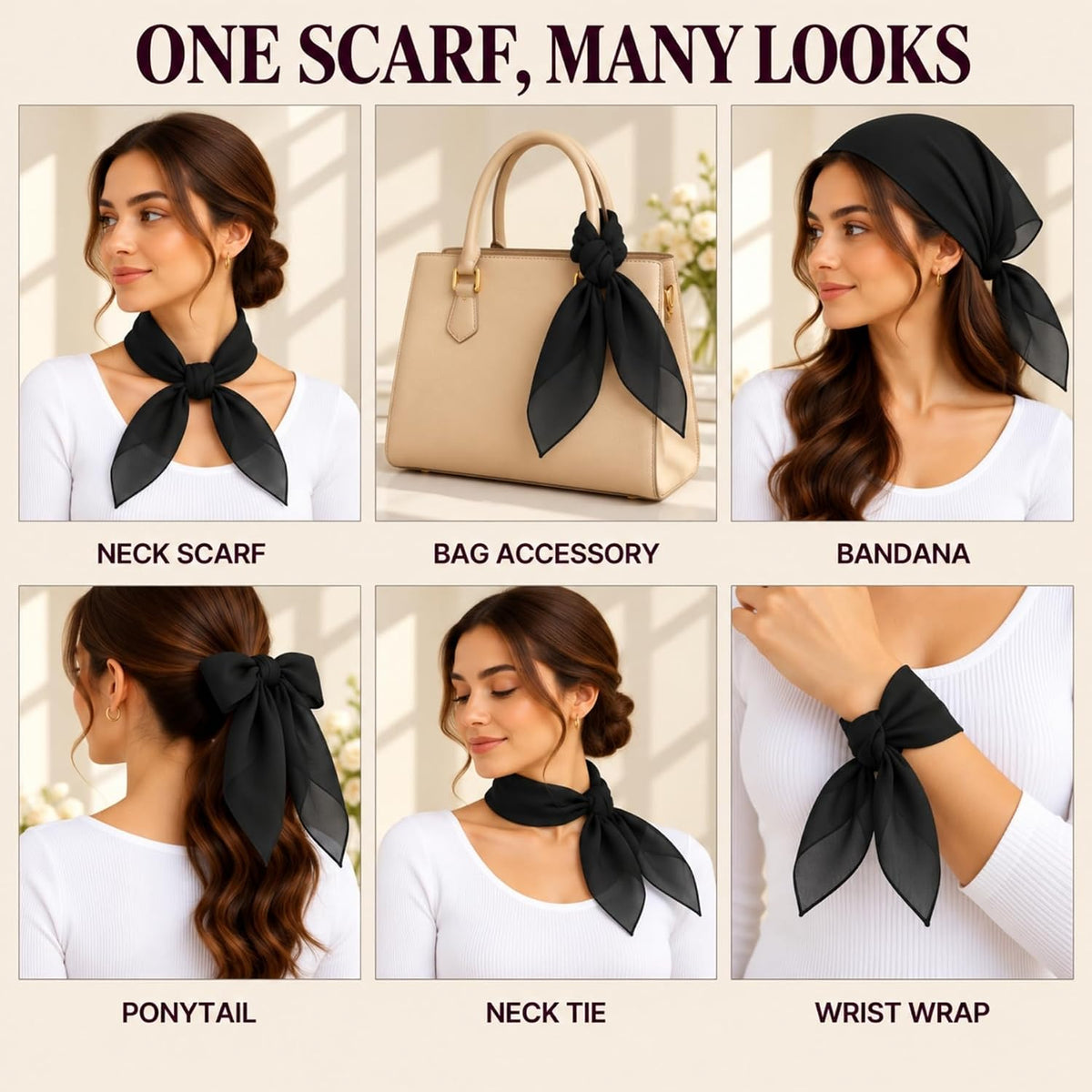 WESTEND CHOICE Square Chiffon Scarves Women's Neck Scarf 50s Retro Bandana