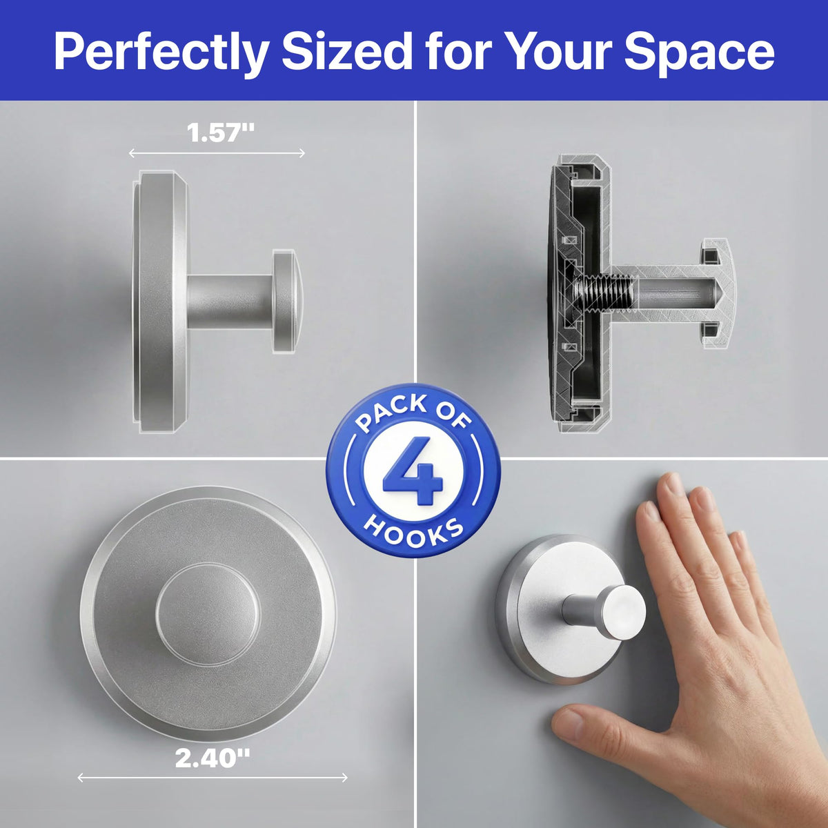 HOME SO Suction Cup Hooks for Shower & Bathroom Towel Holder 2-Pack Black