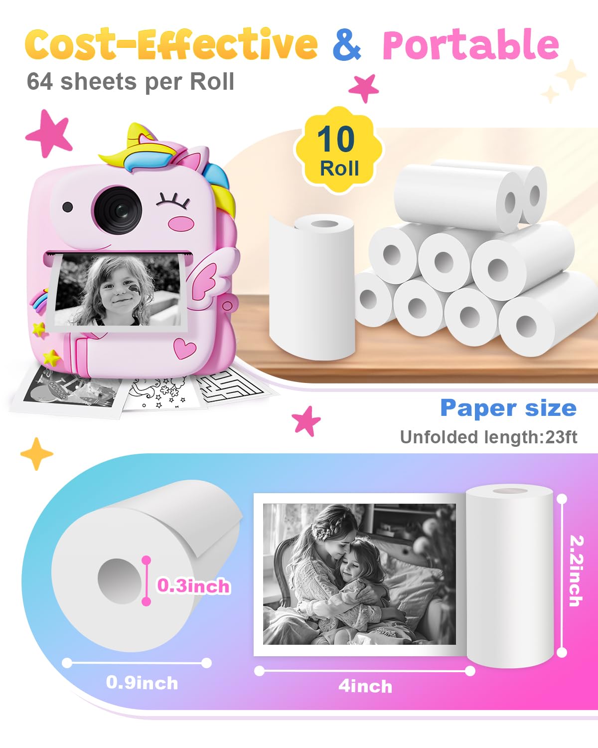 Kids Camera Instant Print,1080P Kids Digital Camera,Girls Gifts Toys Age 3+