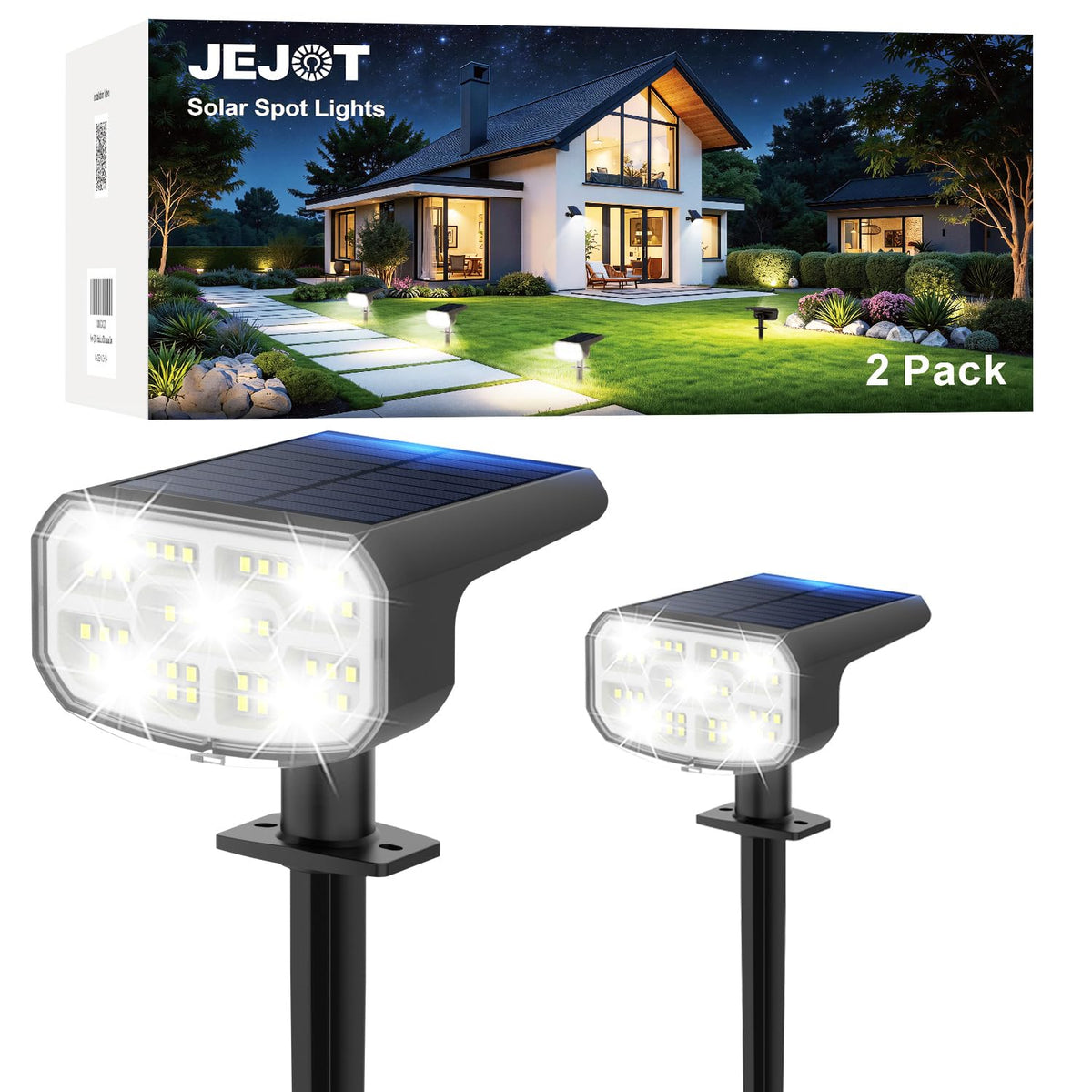 JEJOT Solar Spot Lights Outdoor Waterproof, Solar Spotlights, 2 Pack
