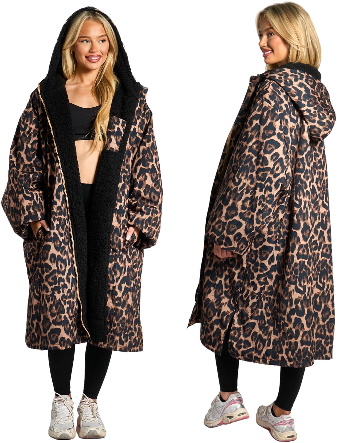 OHS Adults Drying Robe, Water-Resistant Changing Robe Gifts for Women Comfy Sherpa Privacy Robes for Women Men, Stay Dry Jacket Swimming Camping Drying Robes - S/M, L/XL