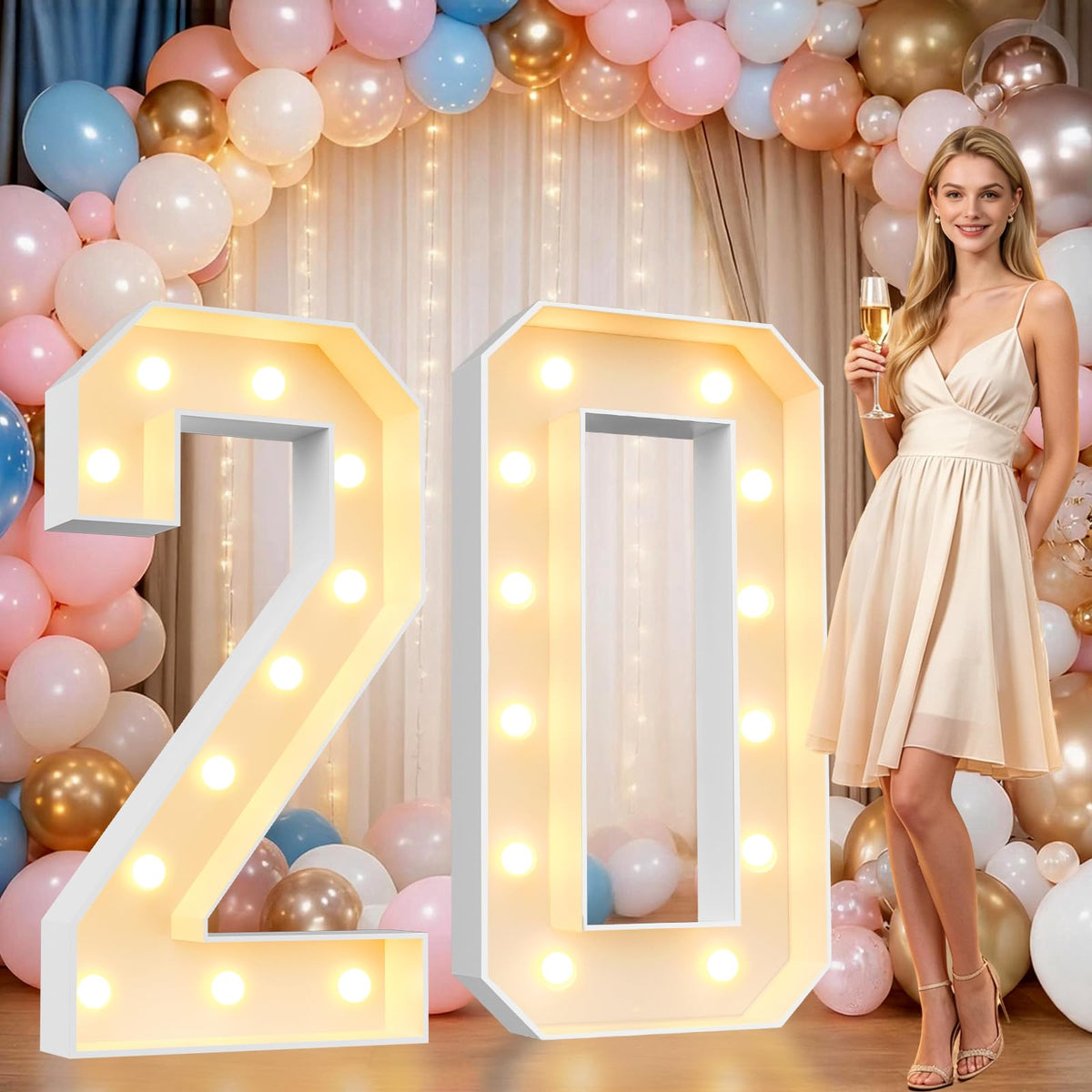 Pooqla 2.4FT Light Up Numbers, Marquee Numbers 2.4 Feet Tall Party Decor for Her Him, Mosaic Big Sign for 7th 17th 70th Birthday Anniversary Decoration Backdrop, Large Pre-Cut Frame Number 7