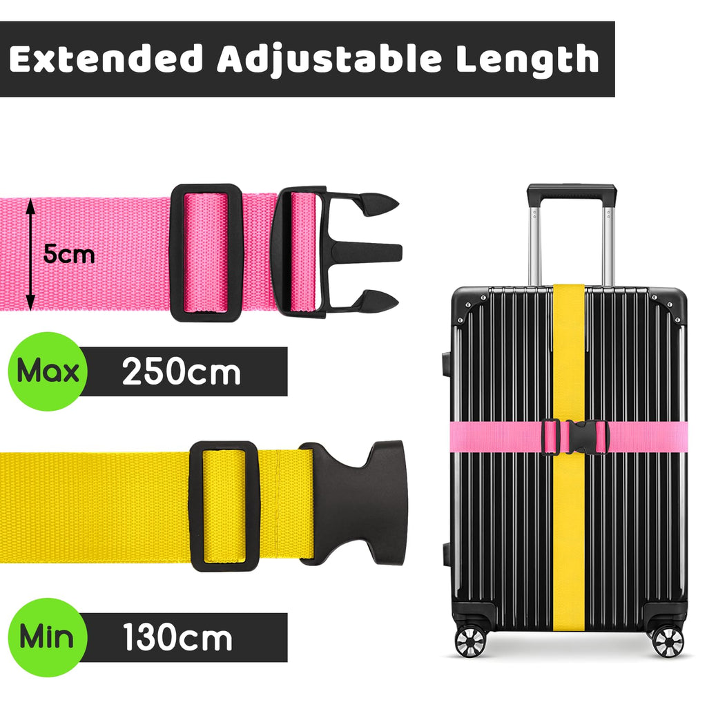 WISYOK Luggage Straps Extended, 4 Pack, 130-250cm Adjustable, Pink SkyBlue
