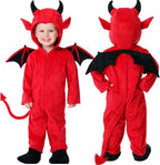 Toddler Halloween Devil Jumpsuits Flannel Front Zipper Hooded Devil Onesie Costume with Wing Fleece Warm Jumpsuit Kids Birthday Party Performance Outfit